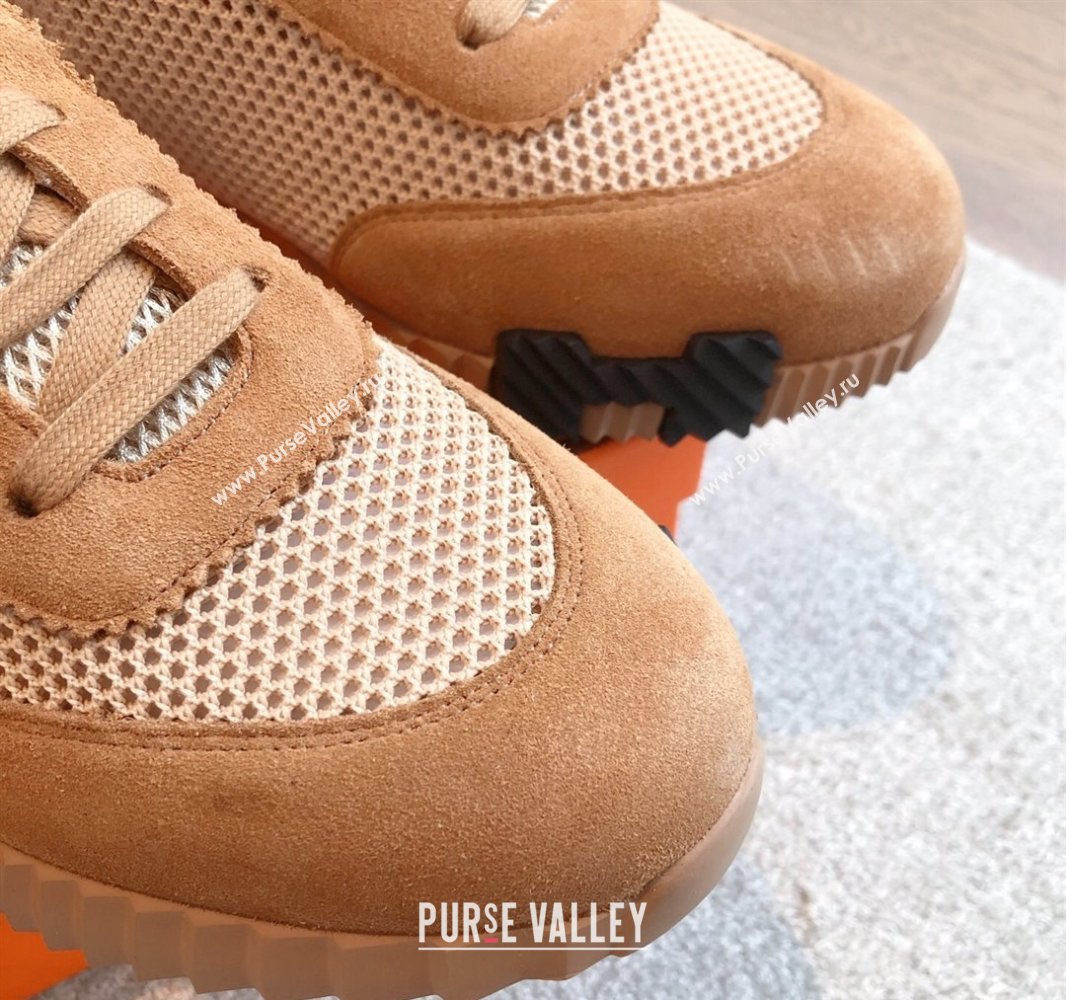 Hermes Bouncing Sneakers in Graphic Mesh and Suede Brown 2025 0417 (XC-250418012)