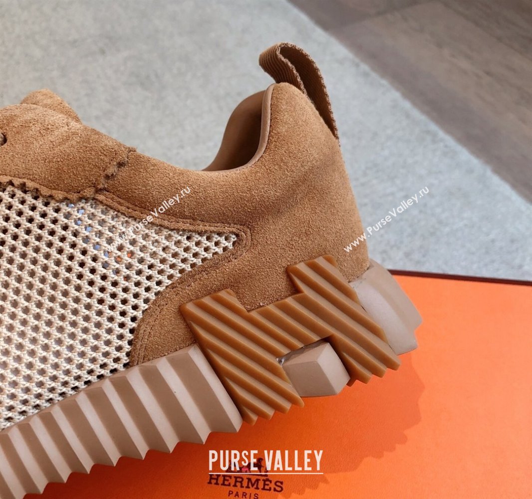 Hermes Bouncing Sneakers in Graphic Mesh and Suede Brown 2025 0417 (XC-250418012)