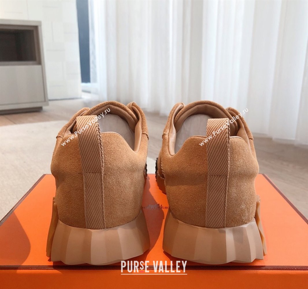Hermes Bouncing Sneakers in Graphic Mesh and Suede Brown 2025 0417 (XC-250418012)