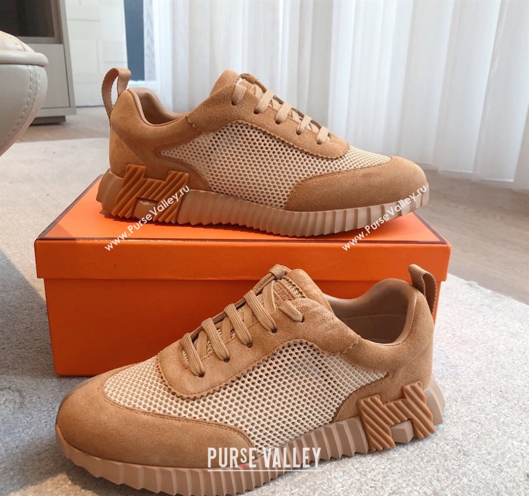 Hermes Bouncing Sneakers in Graphic Mesh and Suede Brown 2025 0417 (XC-250418012)