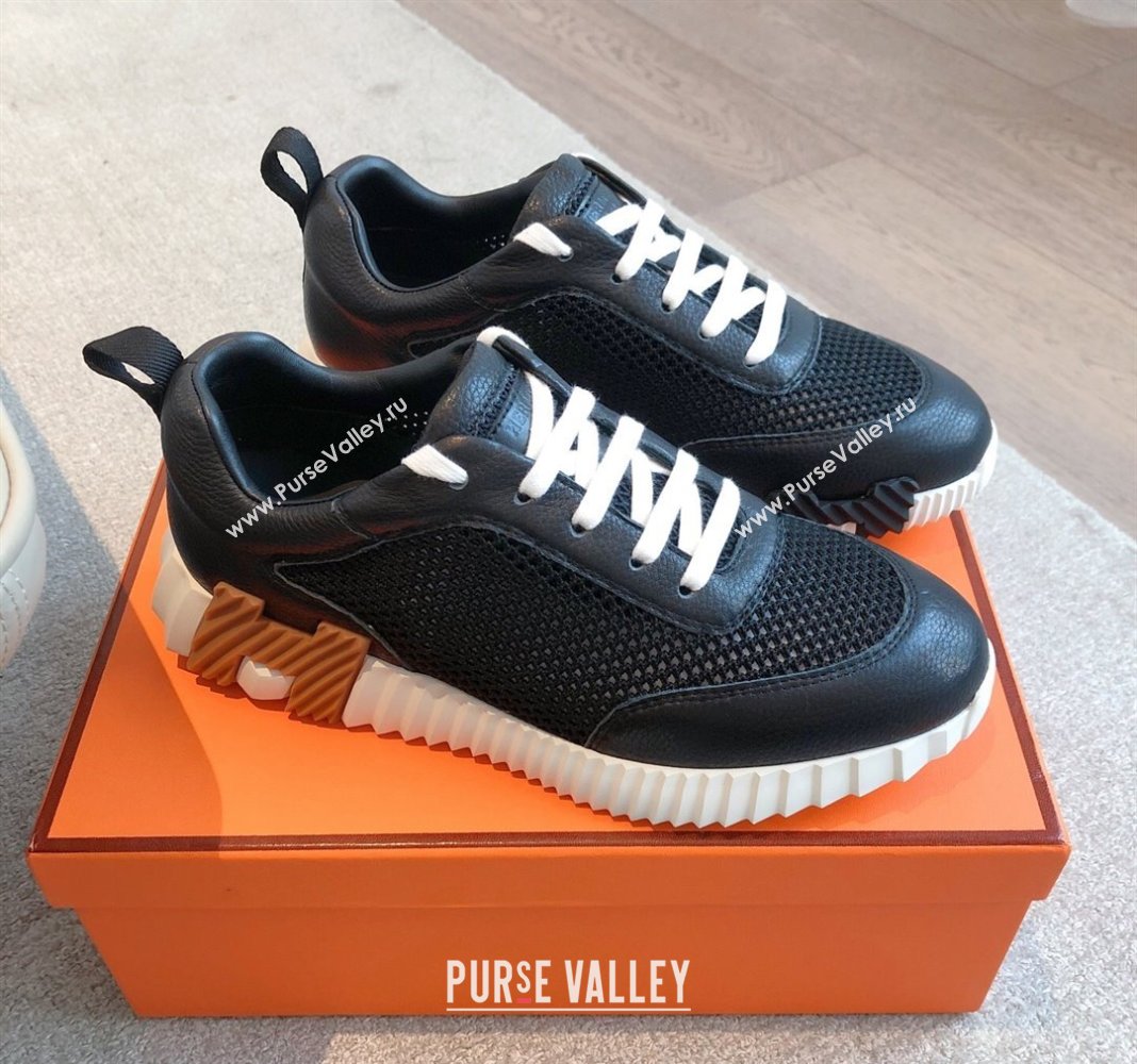 Hermes Bouncing Sneakers in Graphic Mesh and Calfskin Black 2025 0417 (XC-250418015)
