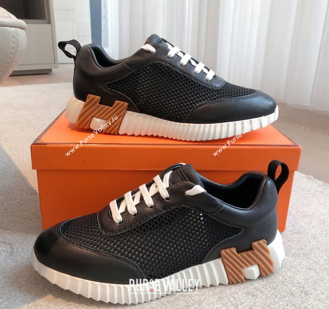 Hermes Bouncing Sneakers in Graphic Mesh and Calfskin Black 2025 0417 (XC-250418015)