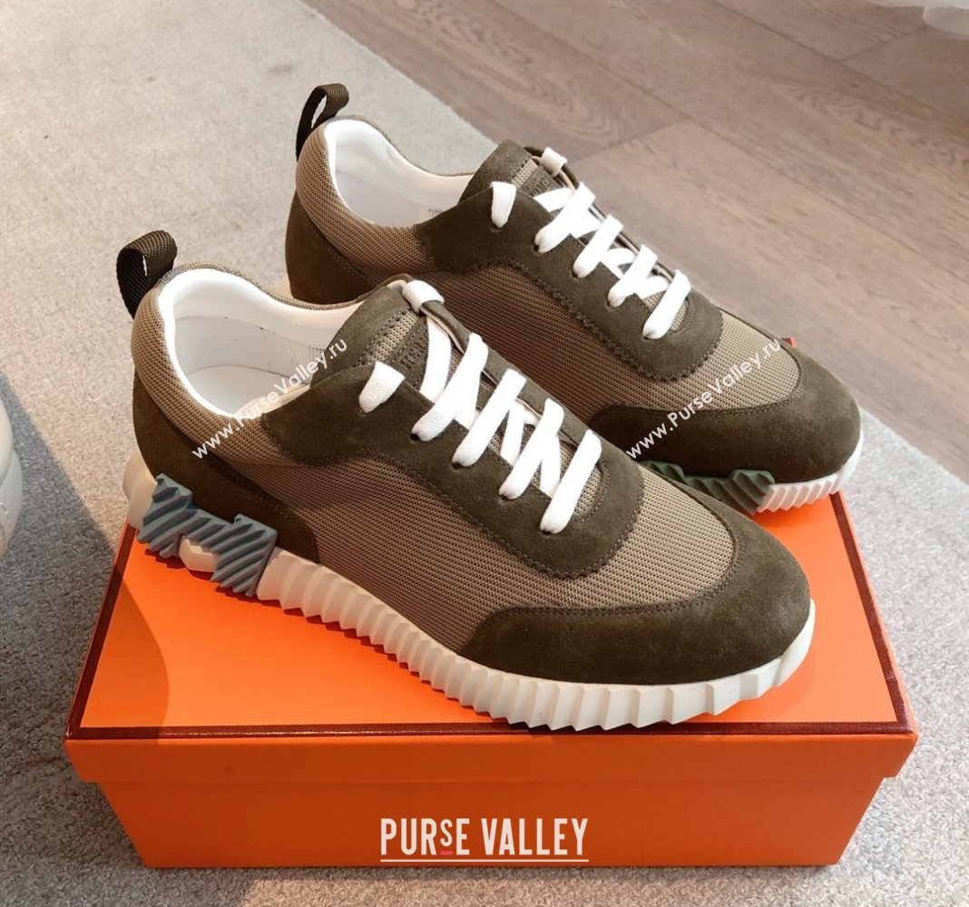 Hermes Bouncing Sneakers in Textured Mesh and Suede Green 10 2025 0417 (XC-250417156)