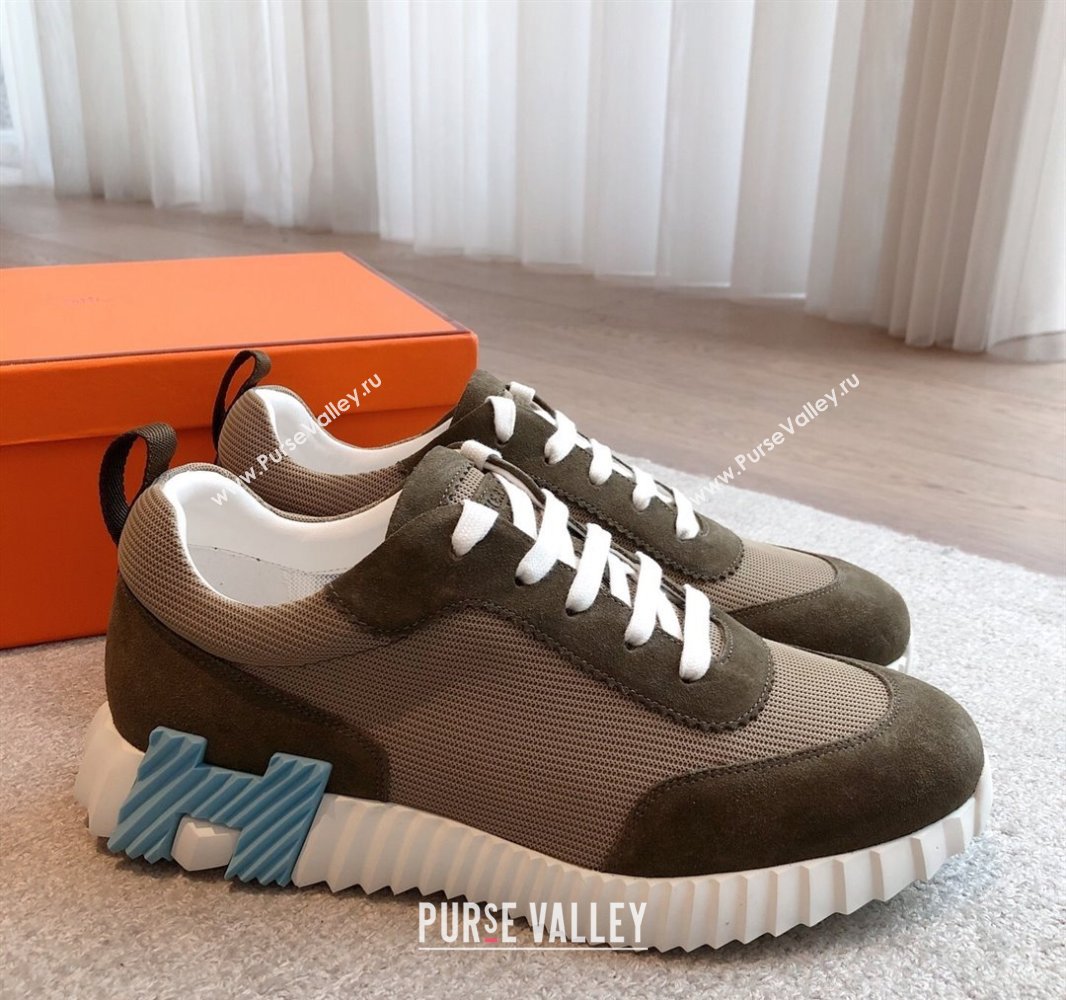 Hermes Bouncing Sneakers in Textured Mesh and Suede Green 10 2025 0417 (XC-250417156)