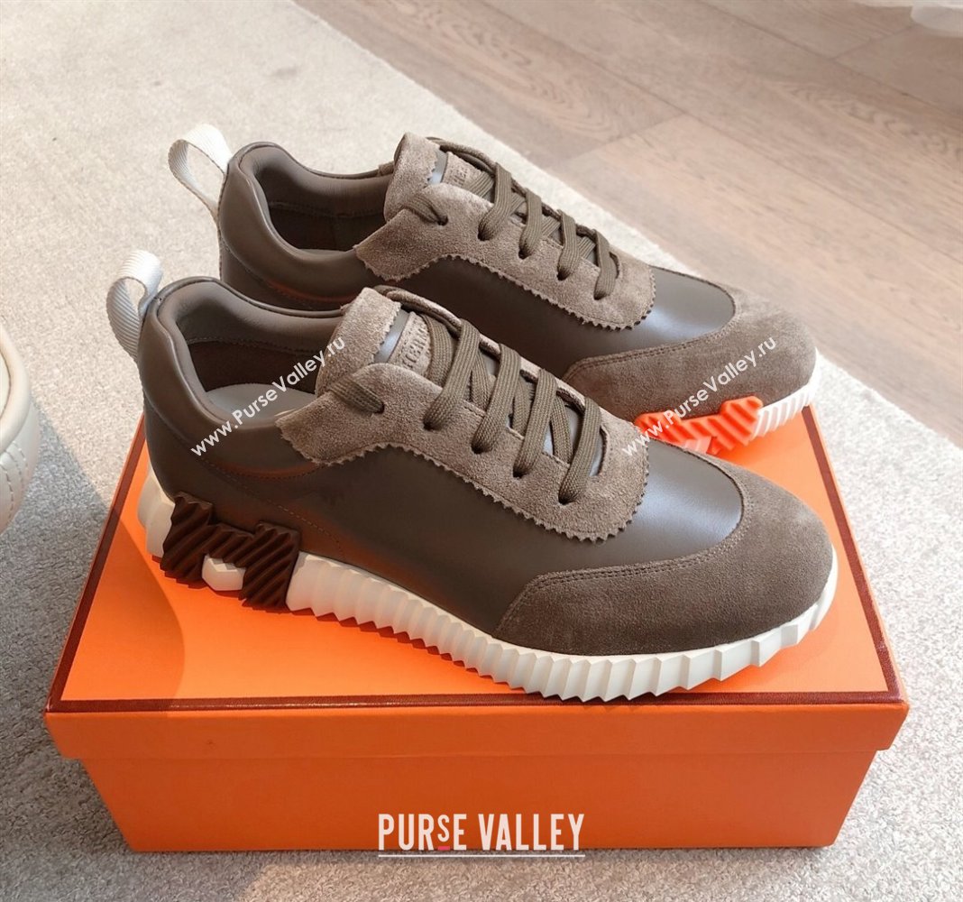 Hermes Bouncing Sneakers in Calfskin Leather and Suede Dark Brown 2025 0417 (XC-250418018)