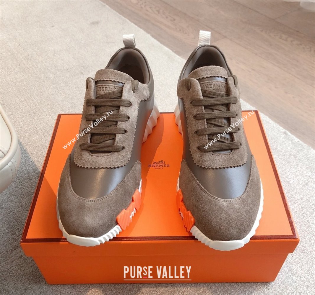 Hermes Bouncing Sneakers in Calfskin Leather and Suede Dark Brown 2025 0417 (XC-250418018)