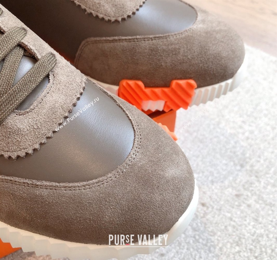 Hermes Bouncing Sneakers in Calfskin Leather and Suede Dark Brown 2025 0417 (XC-250418018)