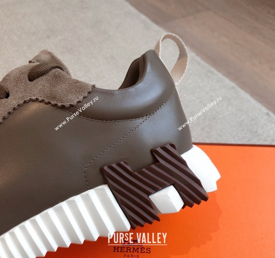 Hermes Bouncing Sneakers in Calfskin Leather and Suede Dark Brown 2025 0417 (XC-250418018)