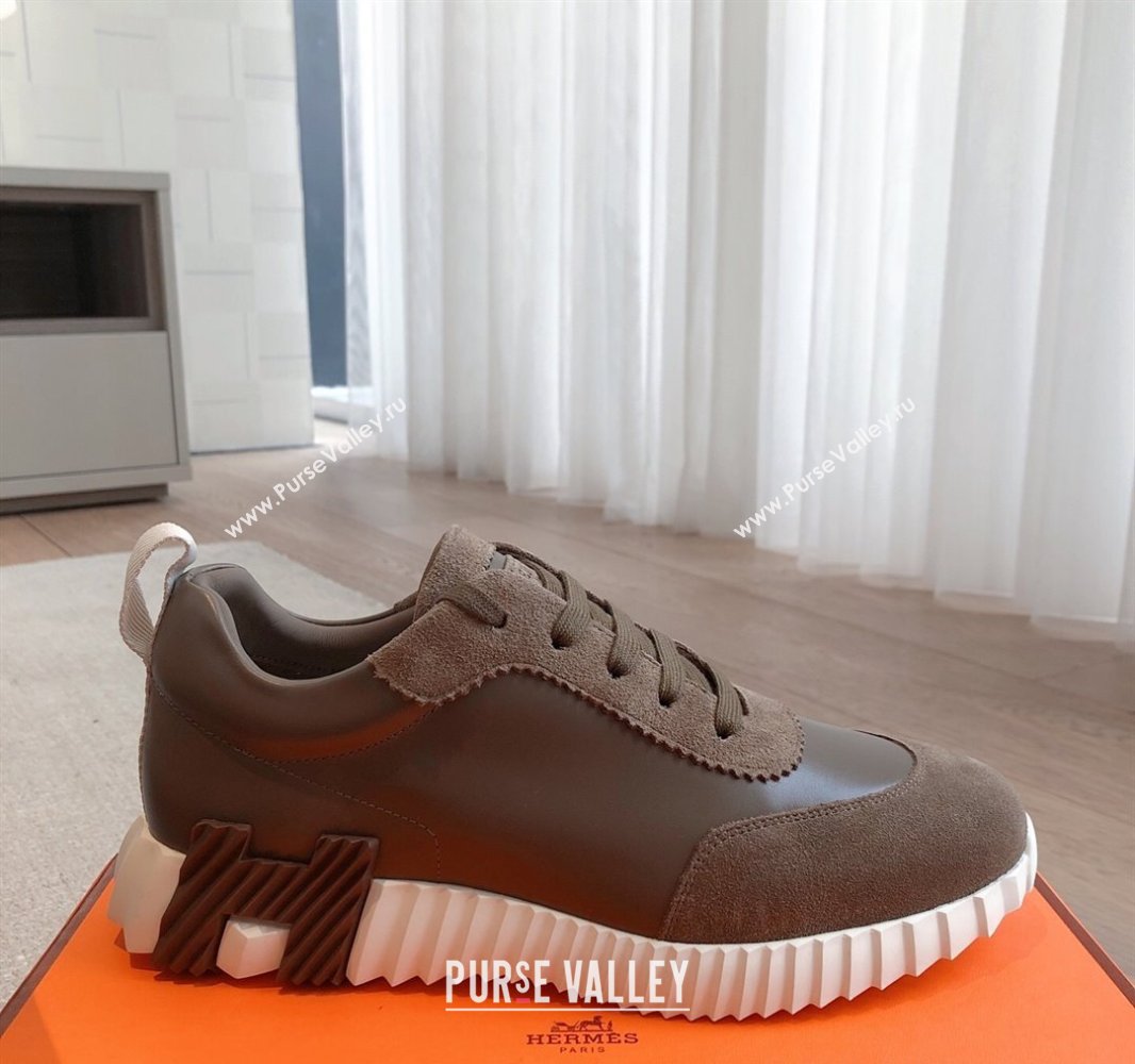 Hermes Bouncing Sneakers in Calfskin Leather and Suede Dark Brown 2025 0417 (XC-250418018)