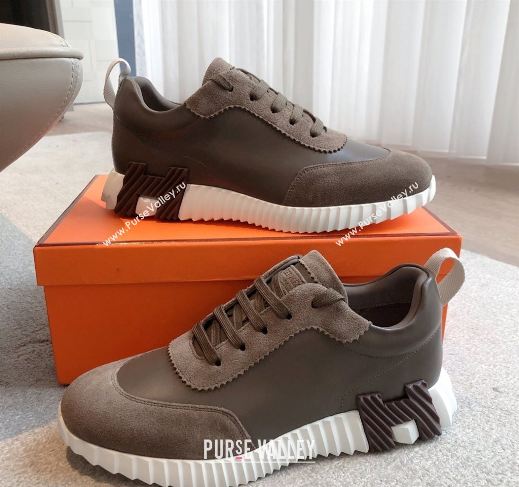 Hermes Bouncing Sneakers in Calfskin Leather and Suede Dark Brown 2025 0417 (XC-250418018)