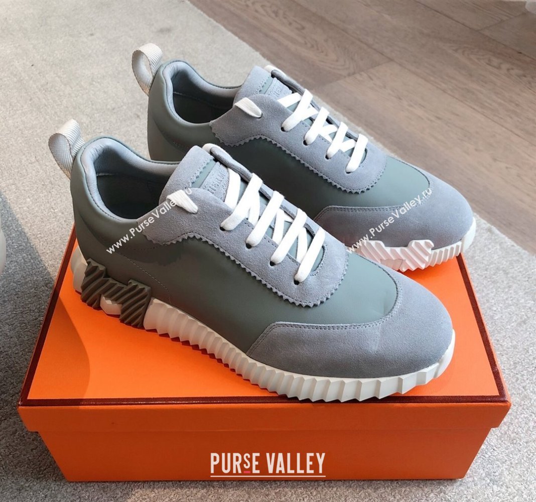 Hermes Bouncing Sneakers in Calfskin Leather and Suede Dark Grey 2025 0417 (XC-250418019)