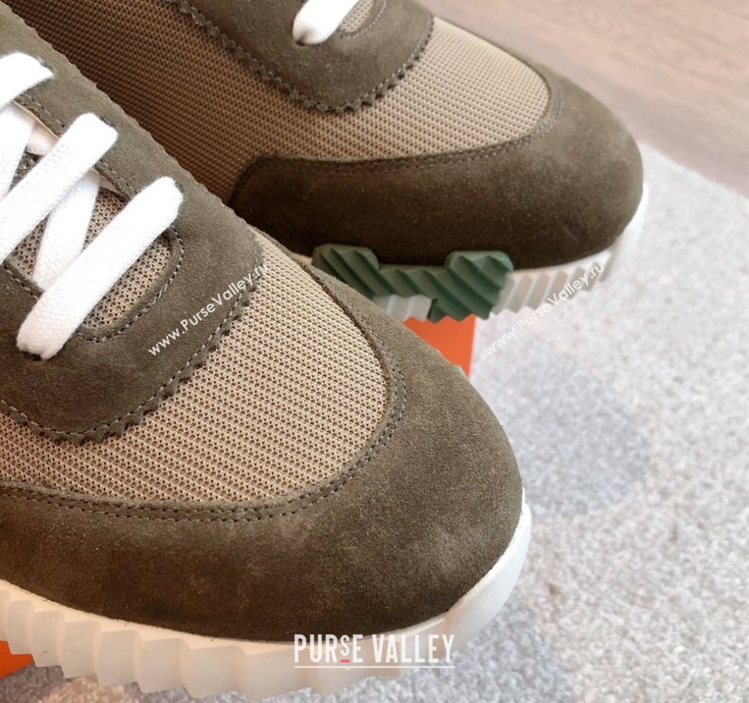 Hermes Bouncing Sneakers in Textured Mesh and Suede Green 10 2025 0417 (XC-250417156)