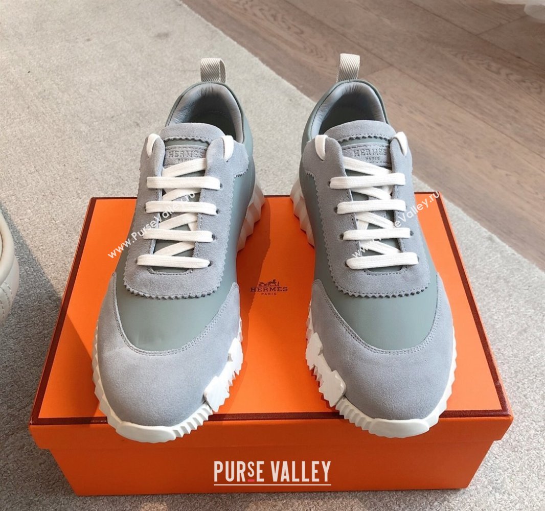 Hermes Bouncing Sneakers in Calfskin Leather and Suede Dark Grey 2025 0417 (XC-250418019)