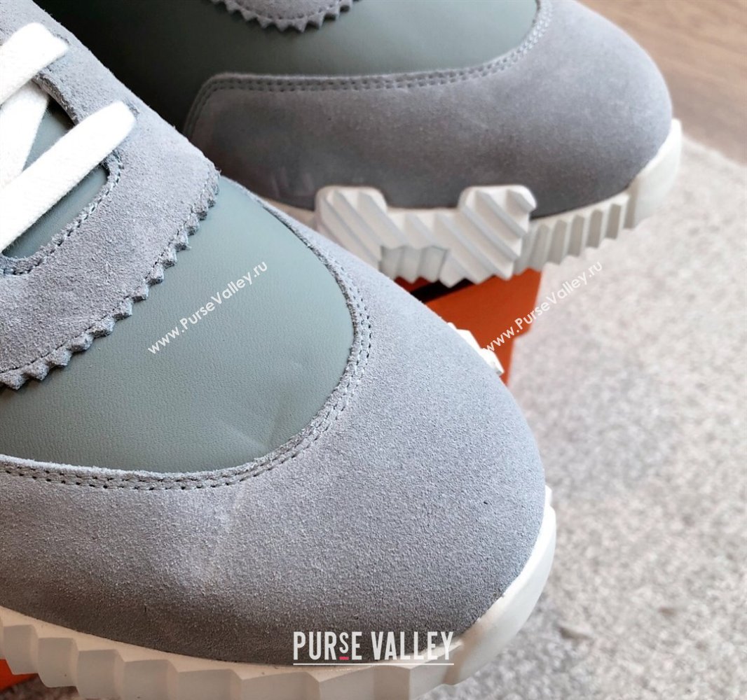 Hermes Bouncing Sneakers in Calfskin Leather and Suede Dark Grey 2025 0417 (XC-250418019)