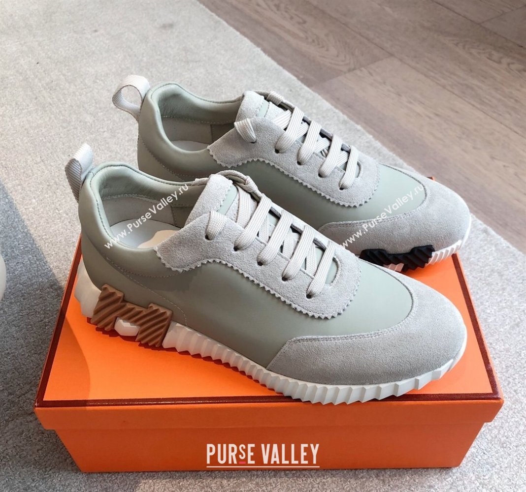 Hermes Bouncing Sneakers in Calfskin Leather and Suede Grey/Green 2025 0417 (XC-250418020)