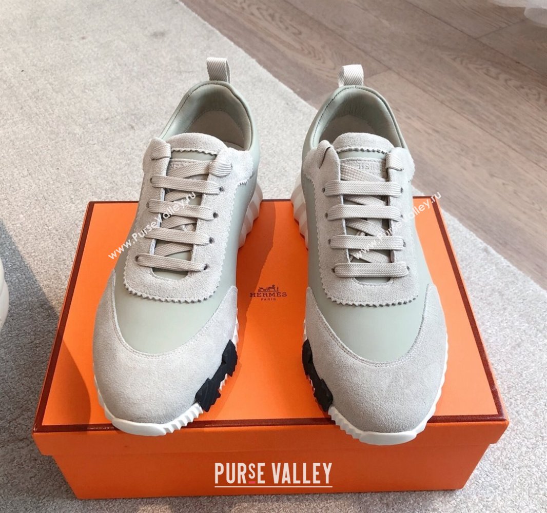 Hermes Bouncing Sneakers in Calfskin Leather and Suede Grey/Green 2025 0417 (XC-250418020)