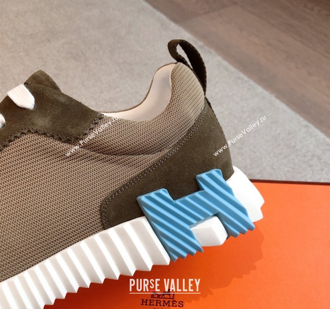 Hermes Bouncing Sneakers in Textured Mesh and Suede Green 10 2025 0417 (XC-250417156)