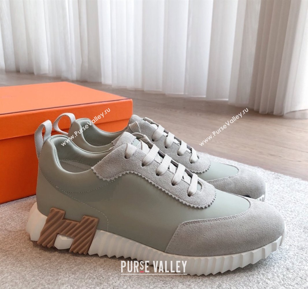 Hermes Bouncing Sneakers in Calfskin Leather and Suede Grey/Green 2025 0417 (XC-250418020)