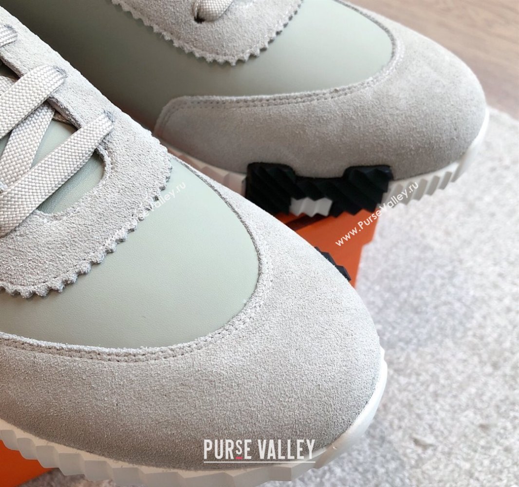Hermes Bouncing Sneakers in Calfskin Leather and Suede Grey/Green 2025 0417 (XC-250418020)