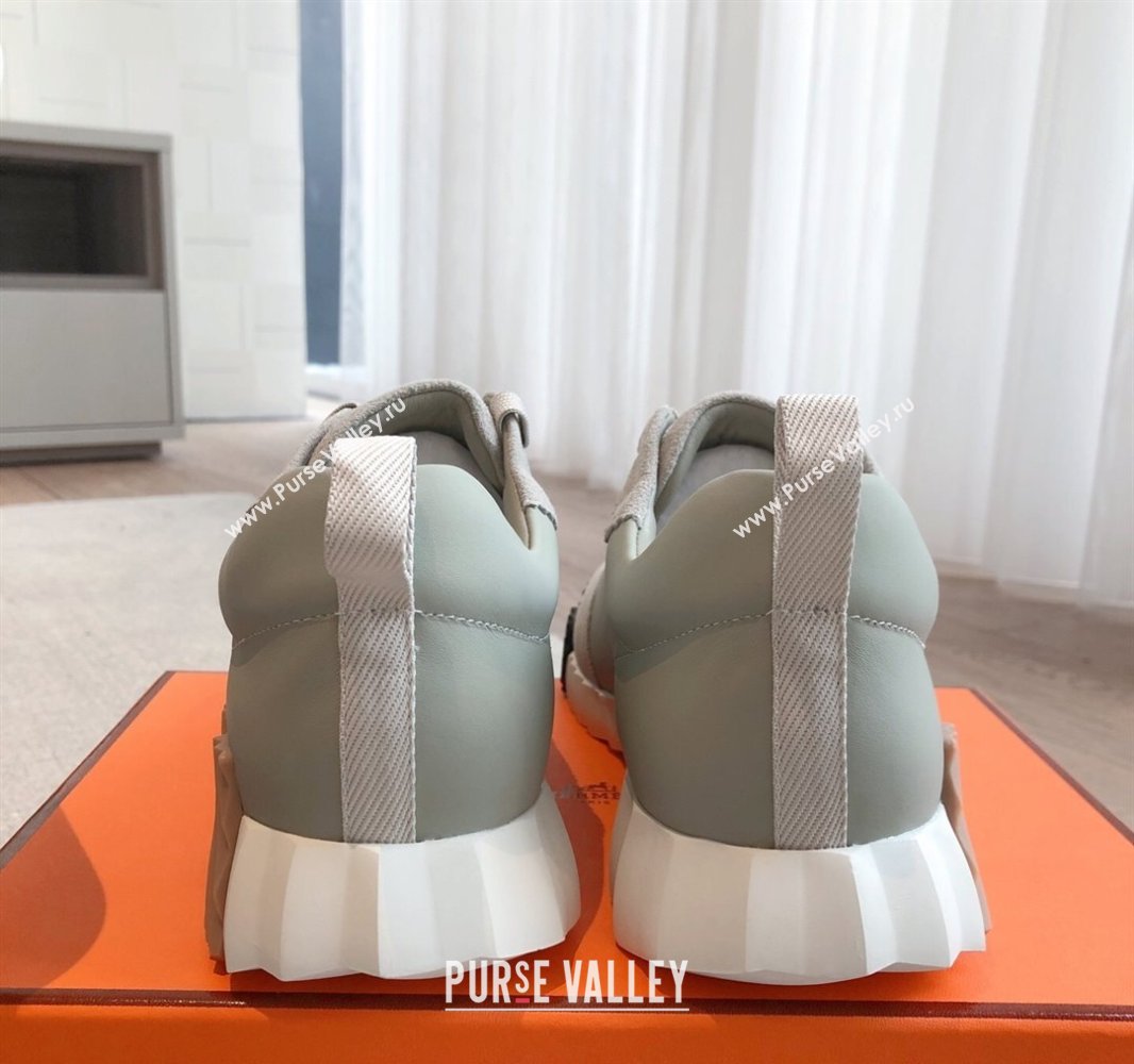Hermes Bouncing Sneakers in Calfskin Leather and Suede Grey/Green 2025 0417 (XC-250418020)