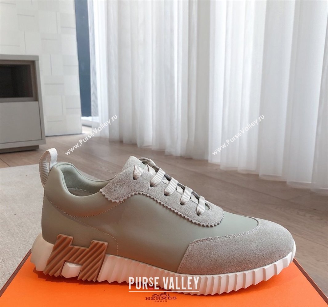 Hermes Bouncing Sneakers in Calfskin Leather and Suede Grey/Green 2025 0417 (XC-250418020)