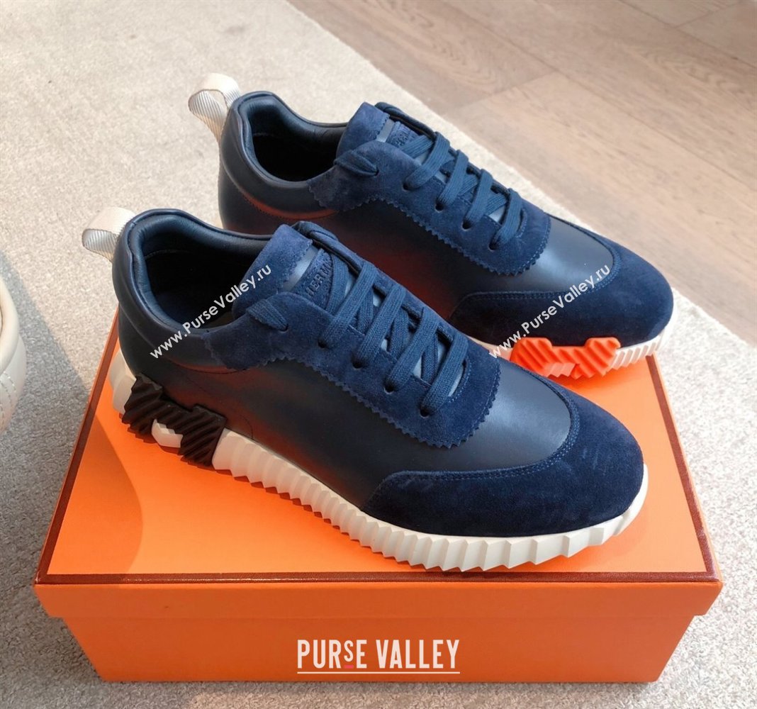 Hermes Bouncing Sneakers in Calfskin Leather and Suede Dark Blue 2025 0417 (XC-250418021)