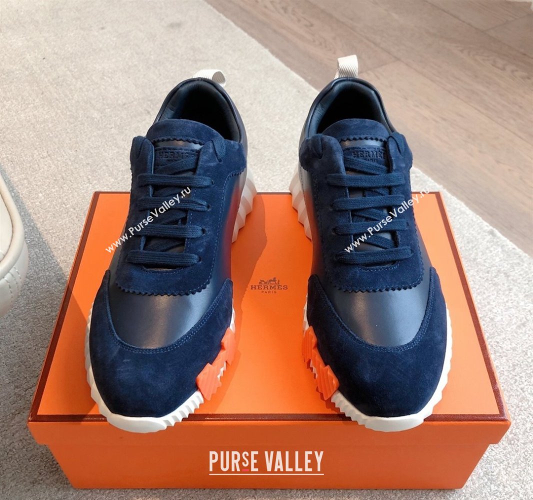 Hermes Bouncing Sneakers in Calfskin Leather and Suede Dark Blue 2025 0417 (XC-250418021)