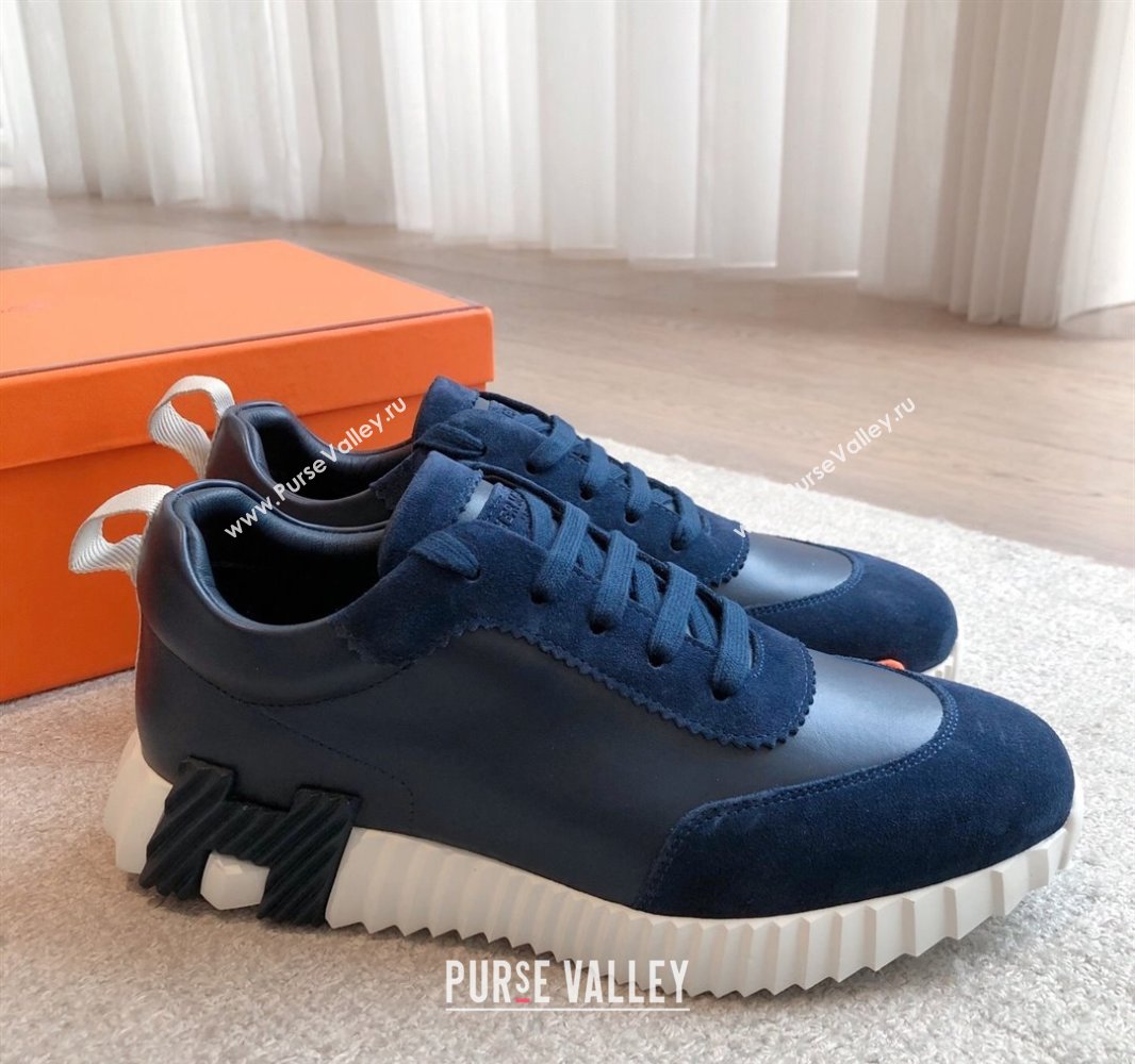 Hermes Bouncing Sneakers in Calfskin Leather and Suede Dark Blue 2025 0417 (XC-250418021)