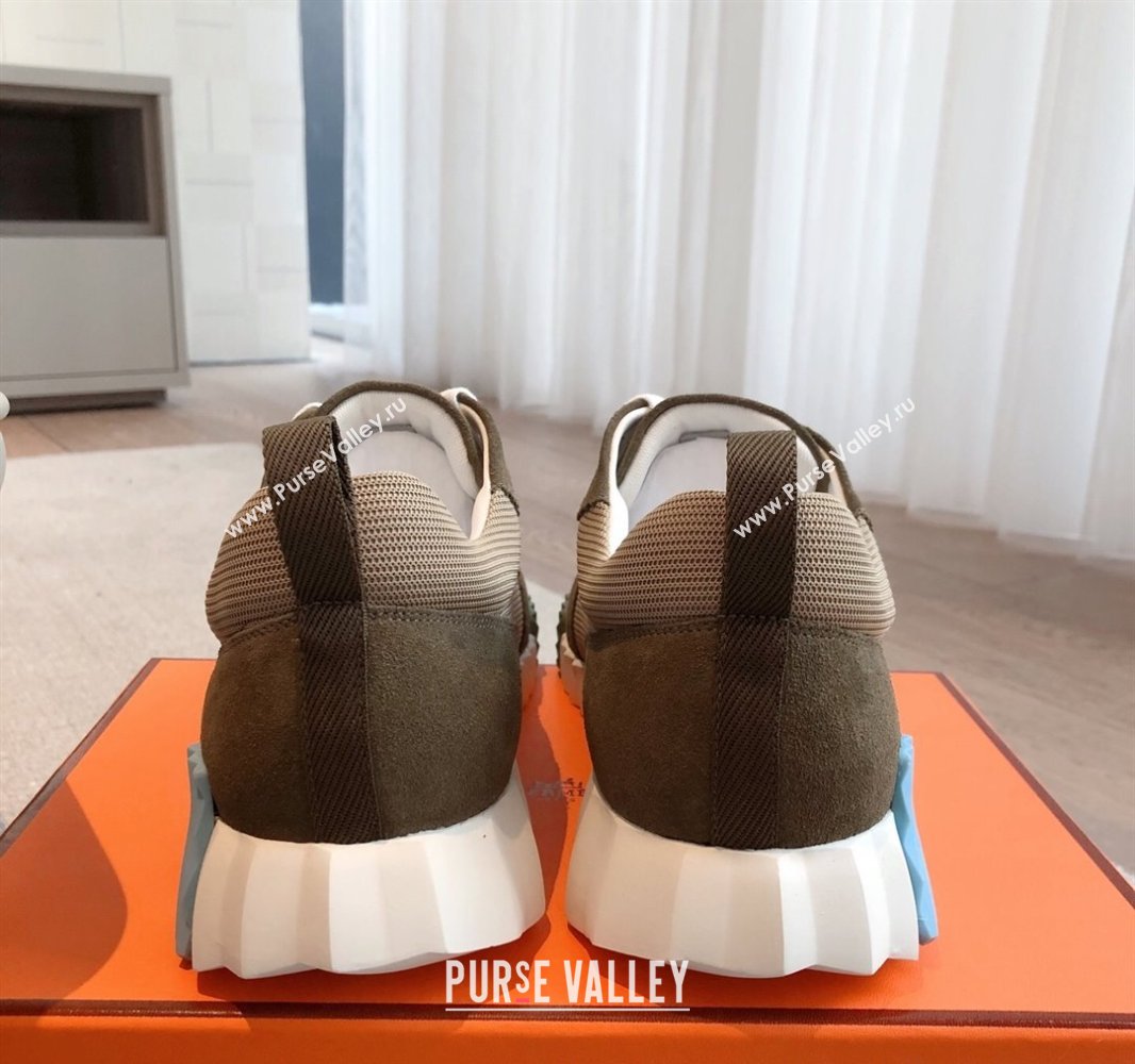 Hermes Bouncing Sneakers in Textured Mesh and Suede Green 10 2025 0417 (XC-250417156)