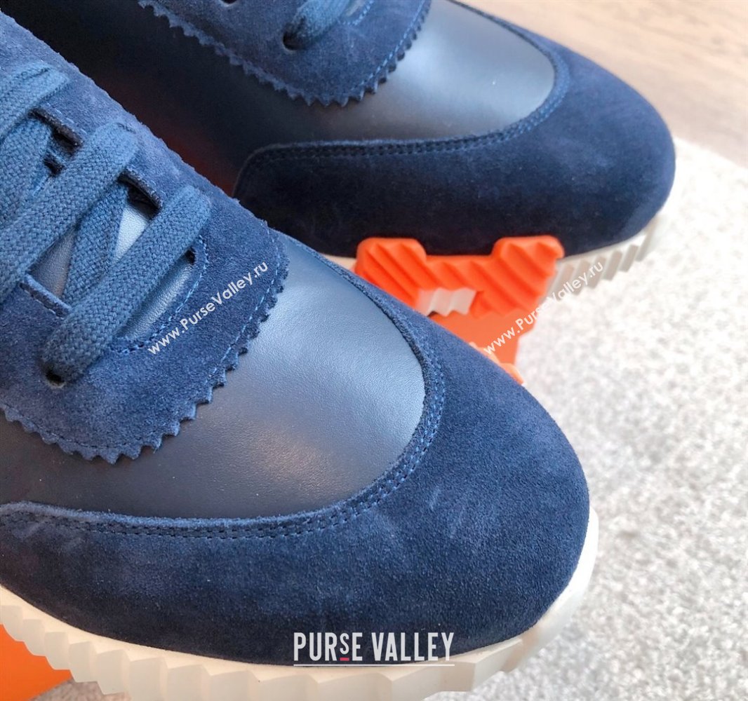 Hermes Bouncing Sneakers in Calfskin Leather and Suede Dark Blue 2025 0417 (XC-250418021)