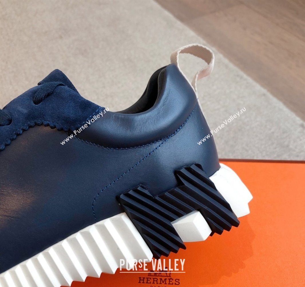 Hermes Bouncing Sneakers in Calfskin Leather and Suede Dark Blue 2025 0417 (XC-250418021)