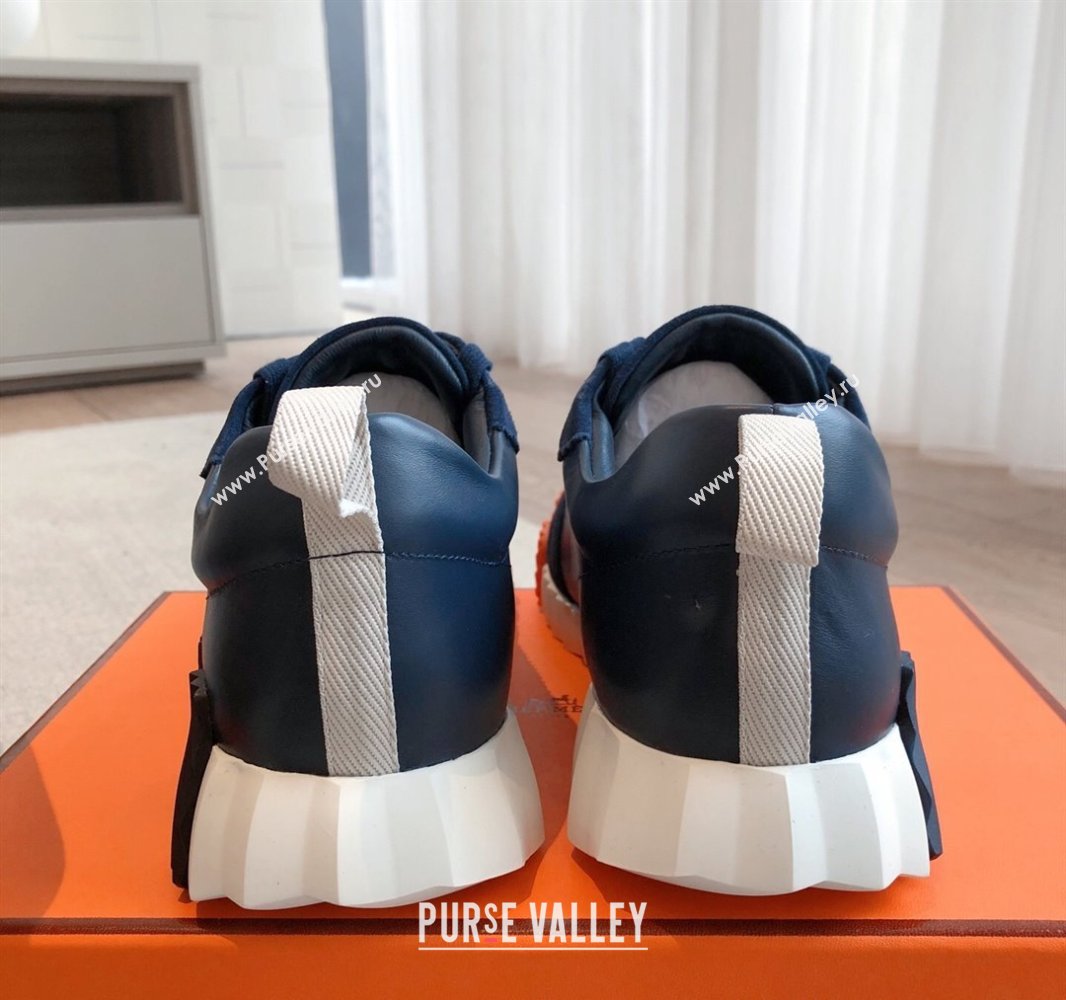 Hermes Bouncing Sneakers in Calfskin Leather and Suede Dark Blue 2025 0417 (XC-250418021)
