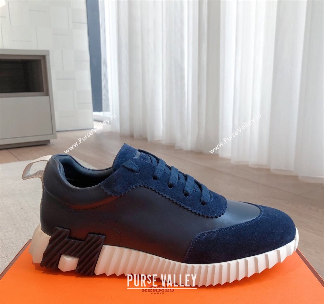 Hermes Bouncing Sneakers in Calfskin Leather and Suede Dark Blue 2025 0417 (XC-250418021)