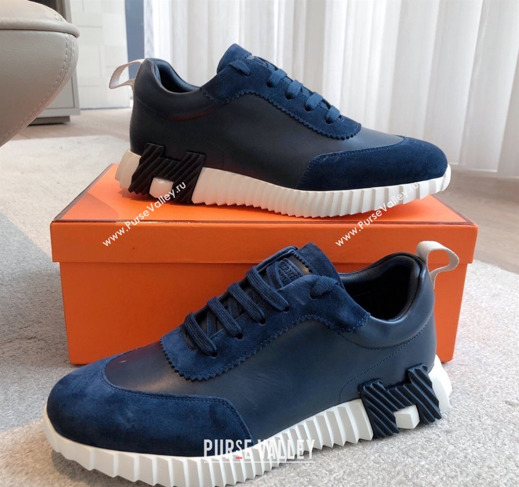 Hermes Bouncing Sneakers in Calfskin Leather and Suede Dark Blue 2025 0417 (XC-250418021)