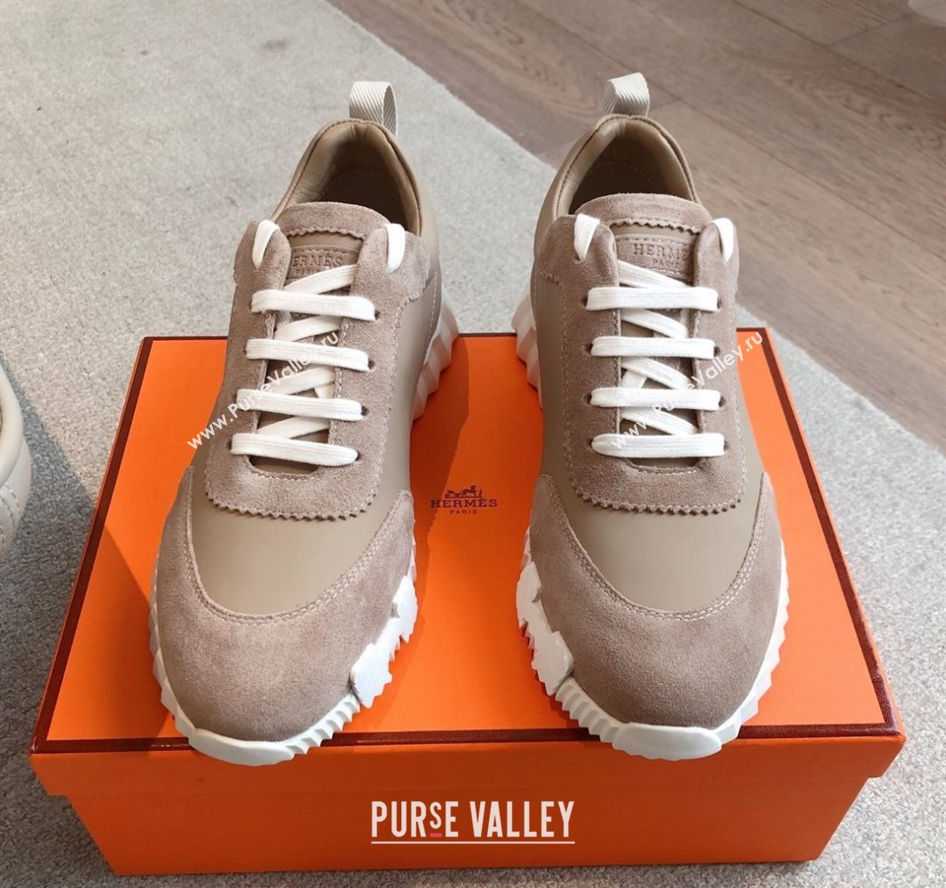 Hermes Bouncing Sneakers in Calfskin Leather and Suede Khaki 2025 0417 (XC-250418025)