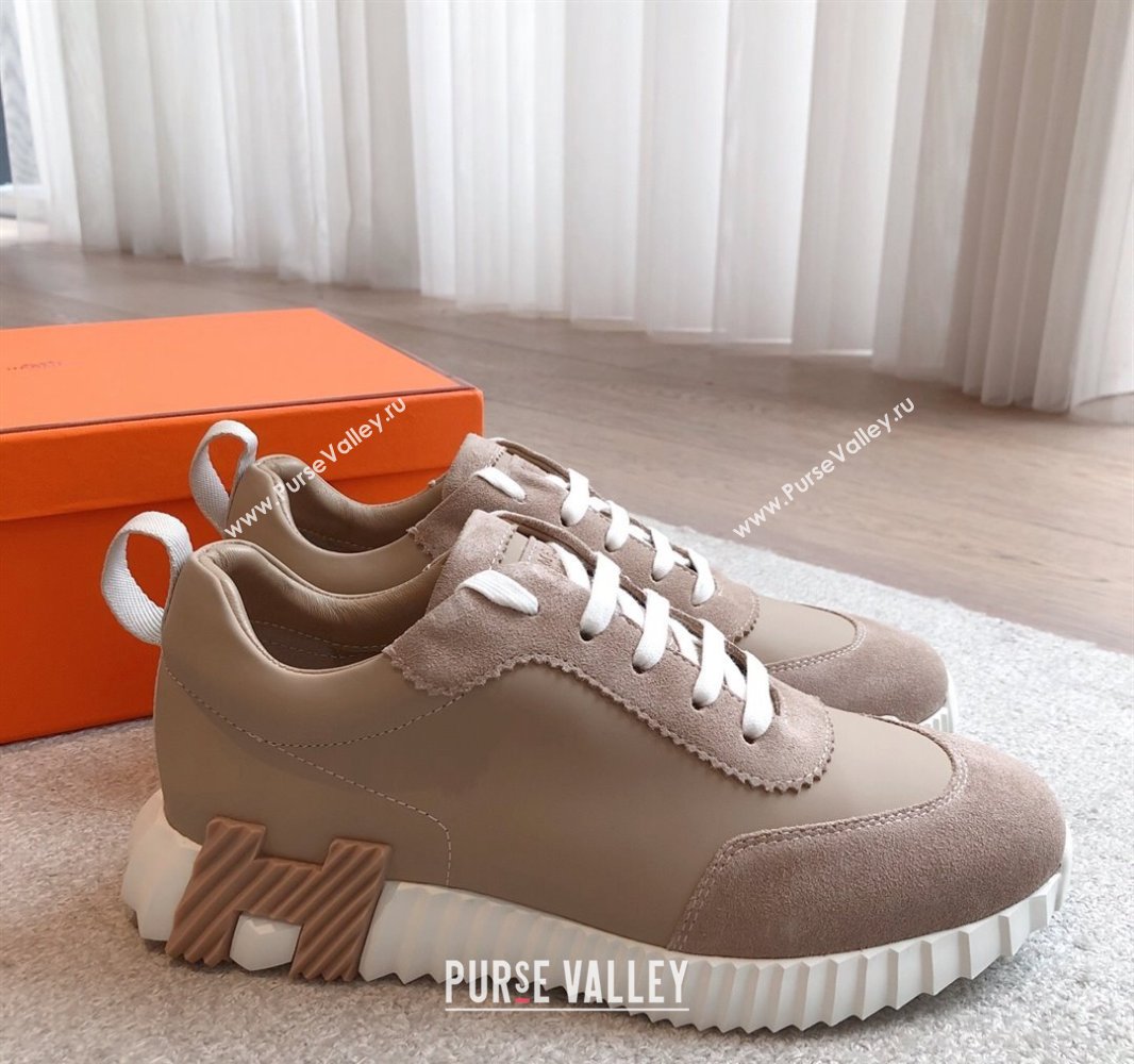 Hermes Bouncing Sneakers in Calfskin Leather and Suede Khaki 2025 0417 (XC-250418025)