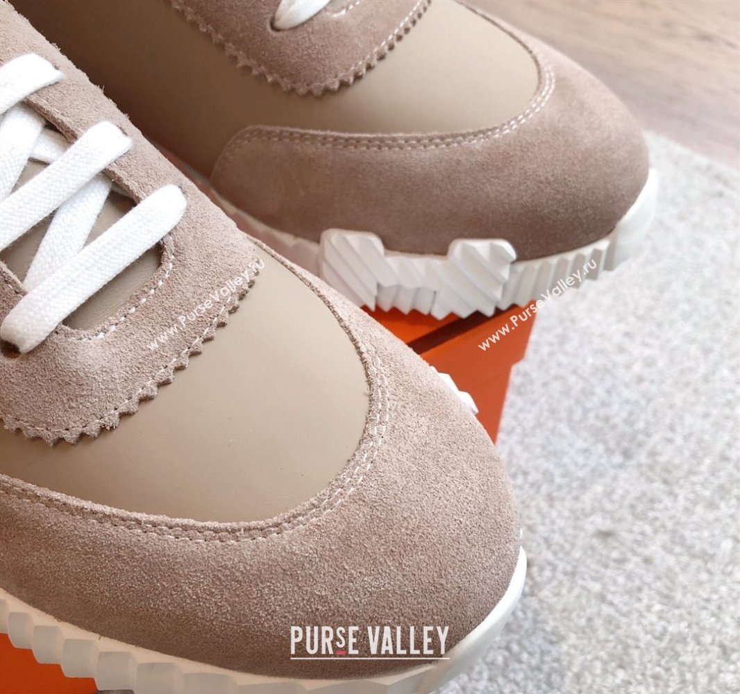 Hermes Bouncing Sneakers in Calfskin Leather and Suede Khaki 2025 0417 (XC-250418025)