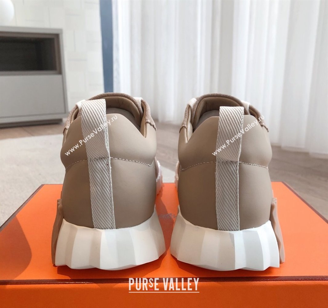 Hermes Bouncing Sneakers in Calfskin Leather and Suede Khaki 2025 0417 (XC-250418025)