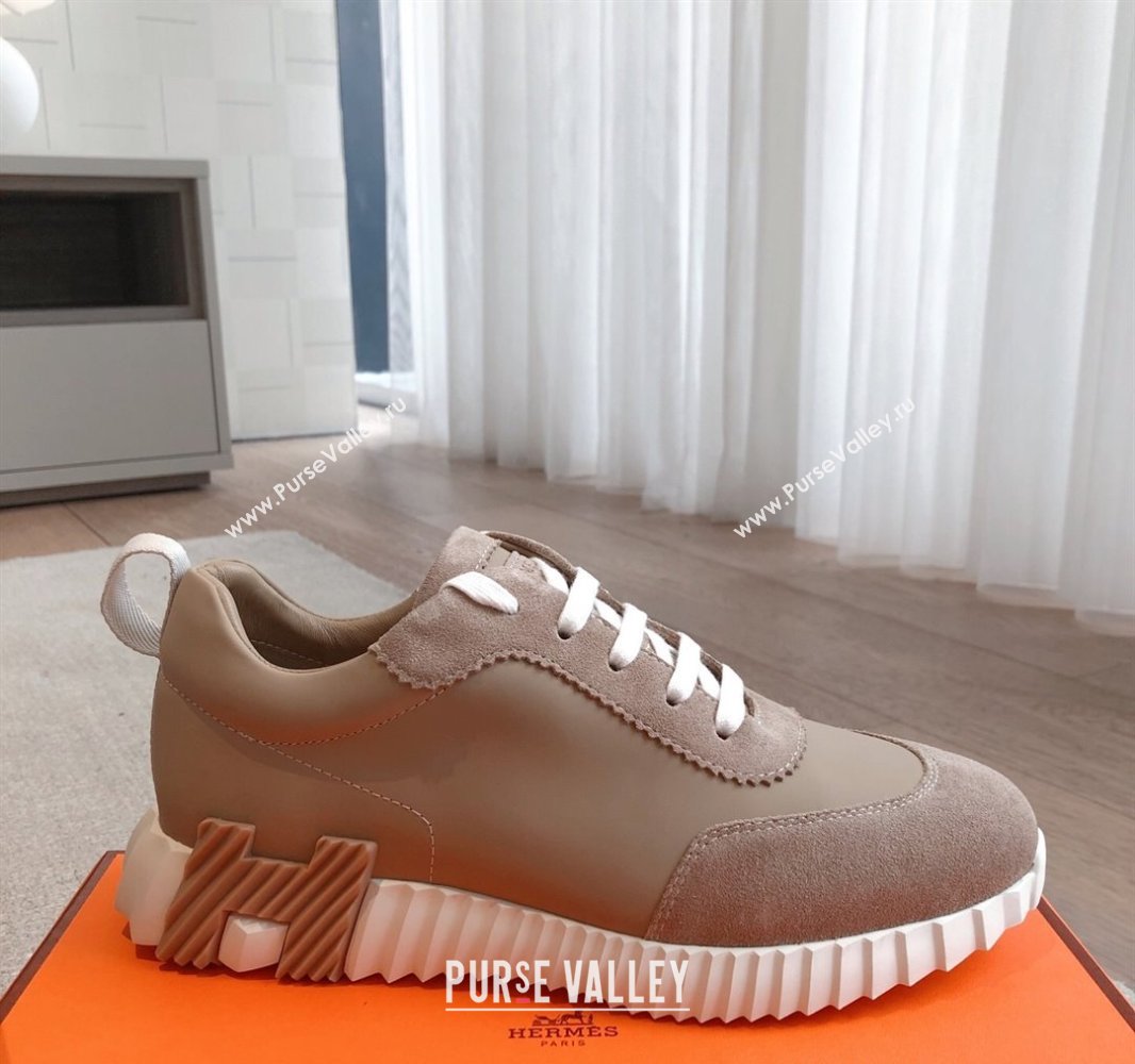 Hermes Bouncing Sneakers in Calfskin Leather and Suede Khaki 2025 0417 (XC-250418025)