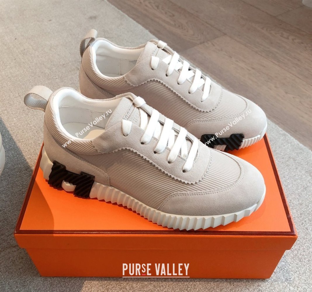 Hermes Bouncing Sneakers in Textured Mesh and Suede White Grey 2025 0417 (XC-250417157)