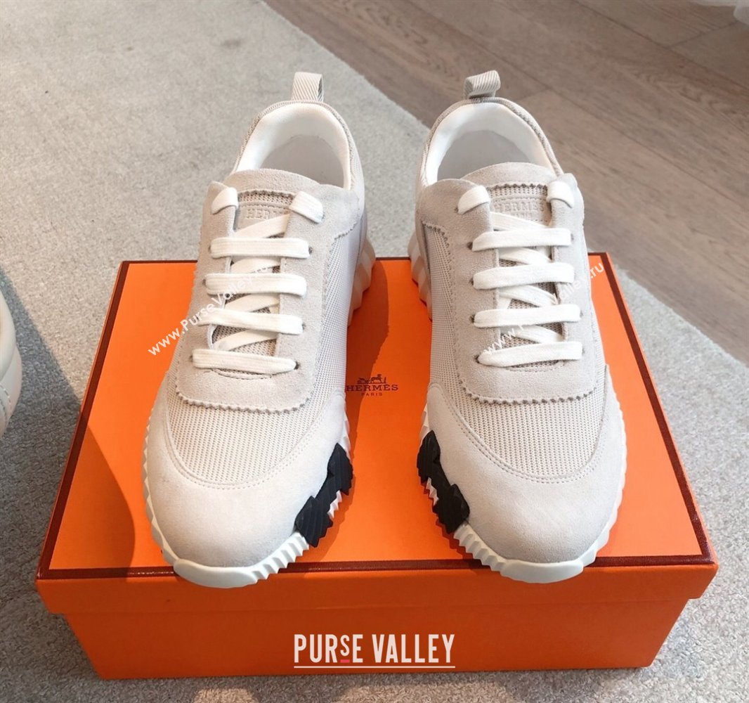 Hermes Bouncing Sneakers in Textured Mesh and Suede White Grey 2025 0417 (XC-250417157)