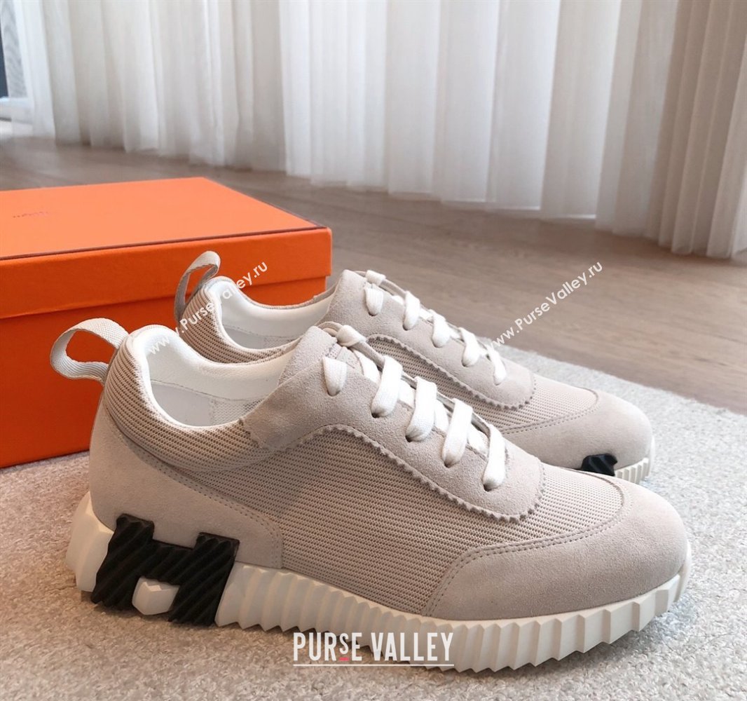 Hermes Bouncing Sneakers in Textured Mesh and Suede White Grey 2025 0417 (XC-250417157)