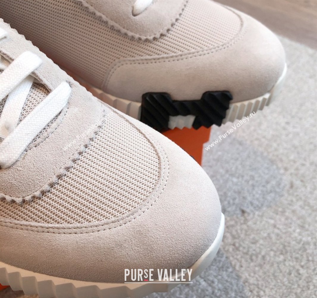 Hermes Bouncing Sneakers in Textured Mesh and Suede White Grey 2025 0417 (XC-250417157)