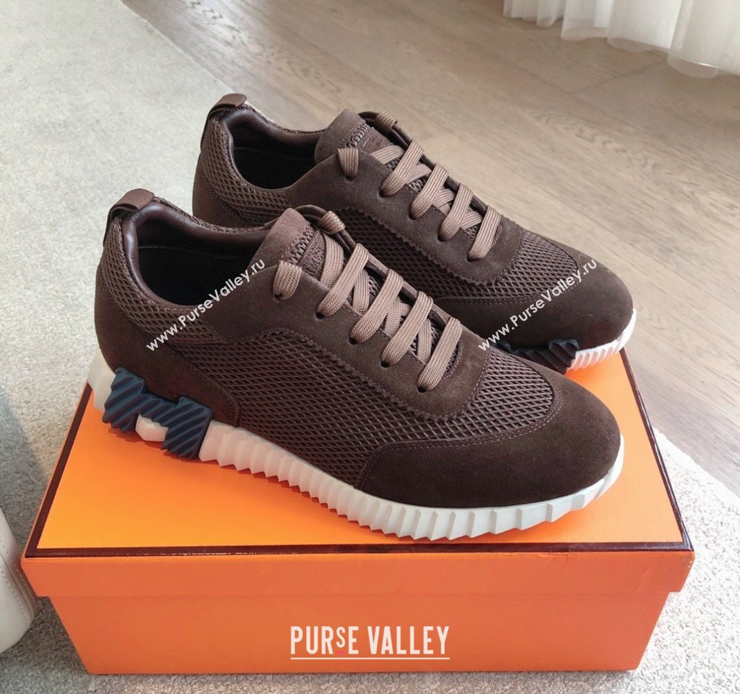 Hermes Bouncing Sneakers in Graphic Mesh and Suede Dark Brown 2025 0418 (XC-250418030)