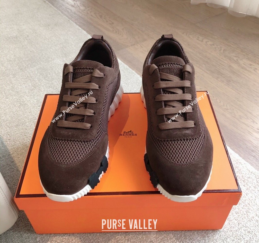 Hermes Bouncing Sneakers in Graphic Mesh and Suede Dark Brown 2025 0418 (XC-250418030)