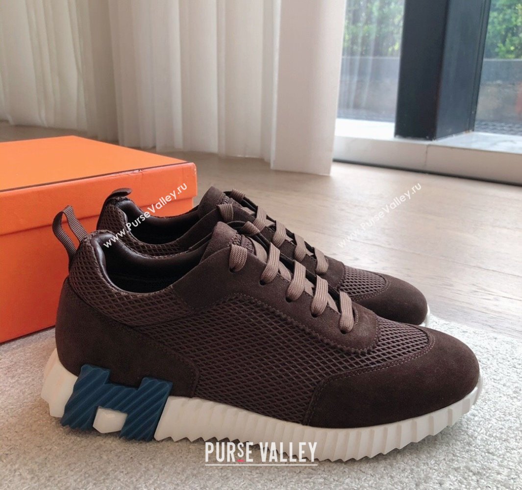 Hermes Bouncing Sneakers in Graphic Mesh and Suede Dark Brown 2025 0418 (XC-250418030)