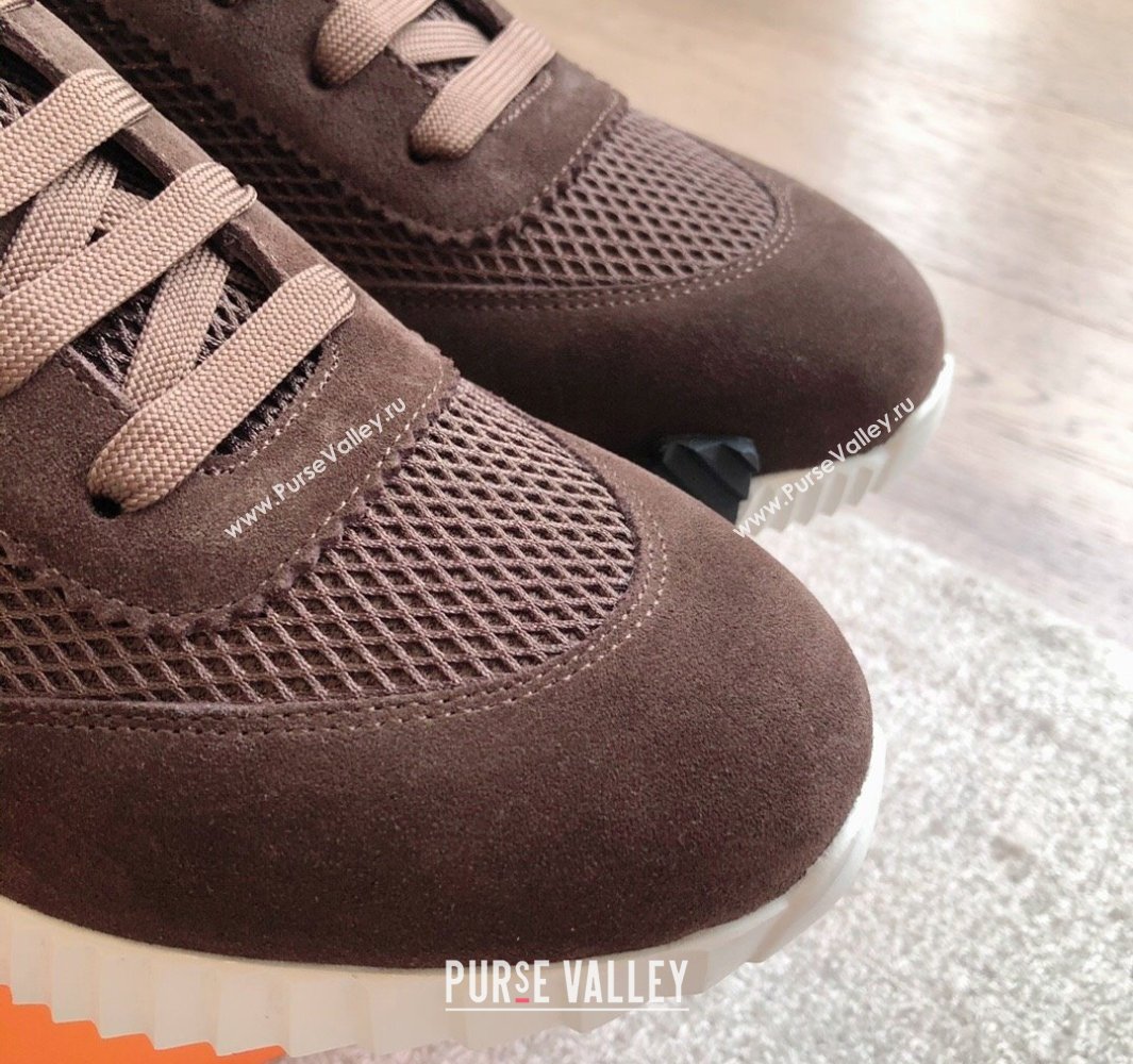 Hermes Bouncing Sneakers in Graphic Mesh and Suede Dark Brown 2025 0418 (XC-250418030)