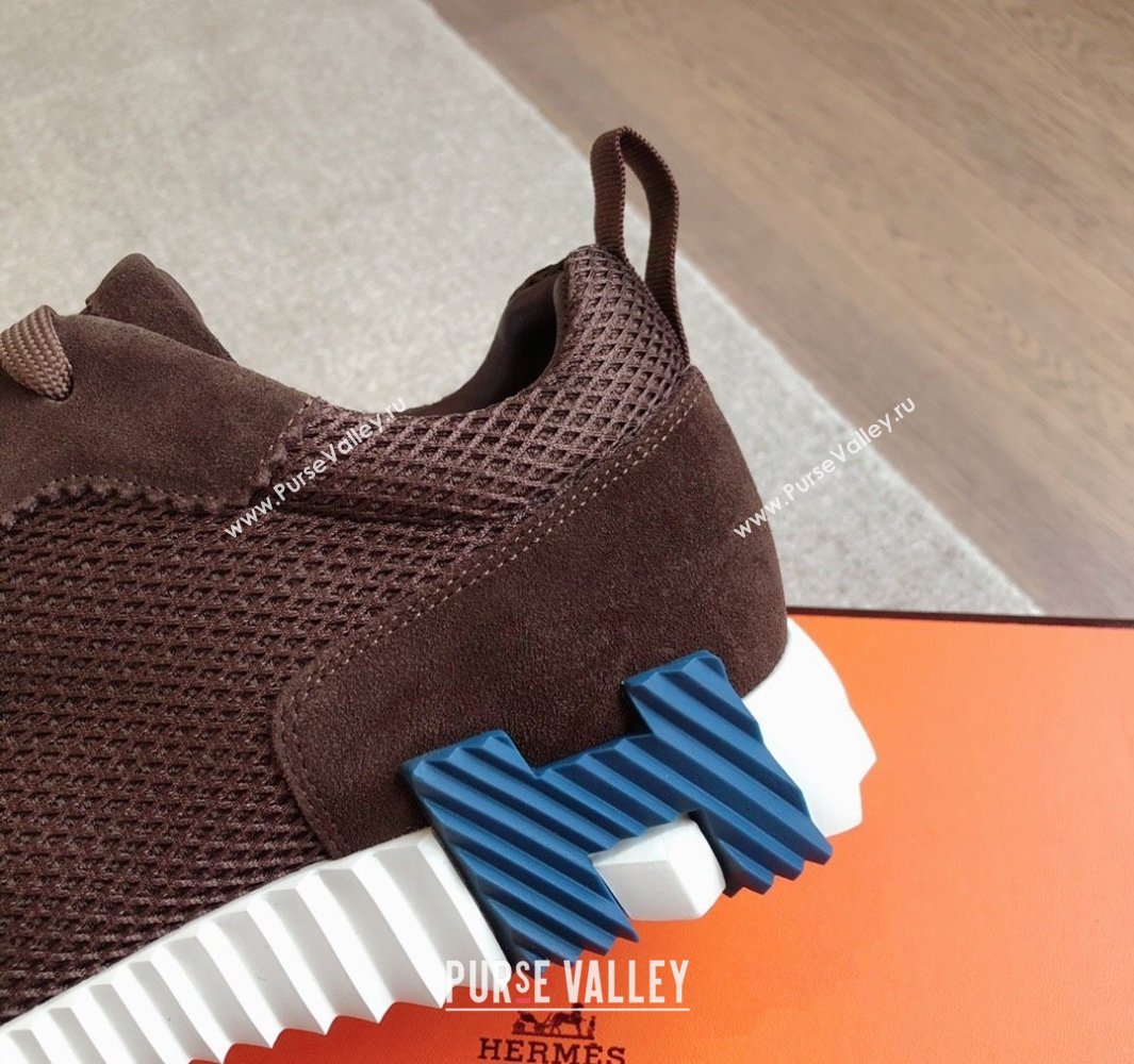 Hermes Bouncing Sneakers in Graphic Mesh and Suede Dark Brown 2025 0418 (XC-250418030)
