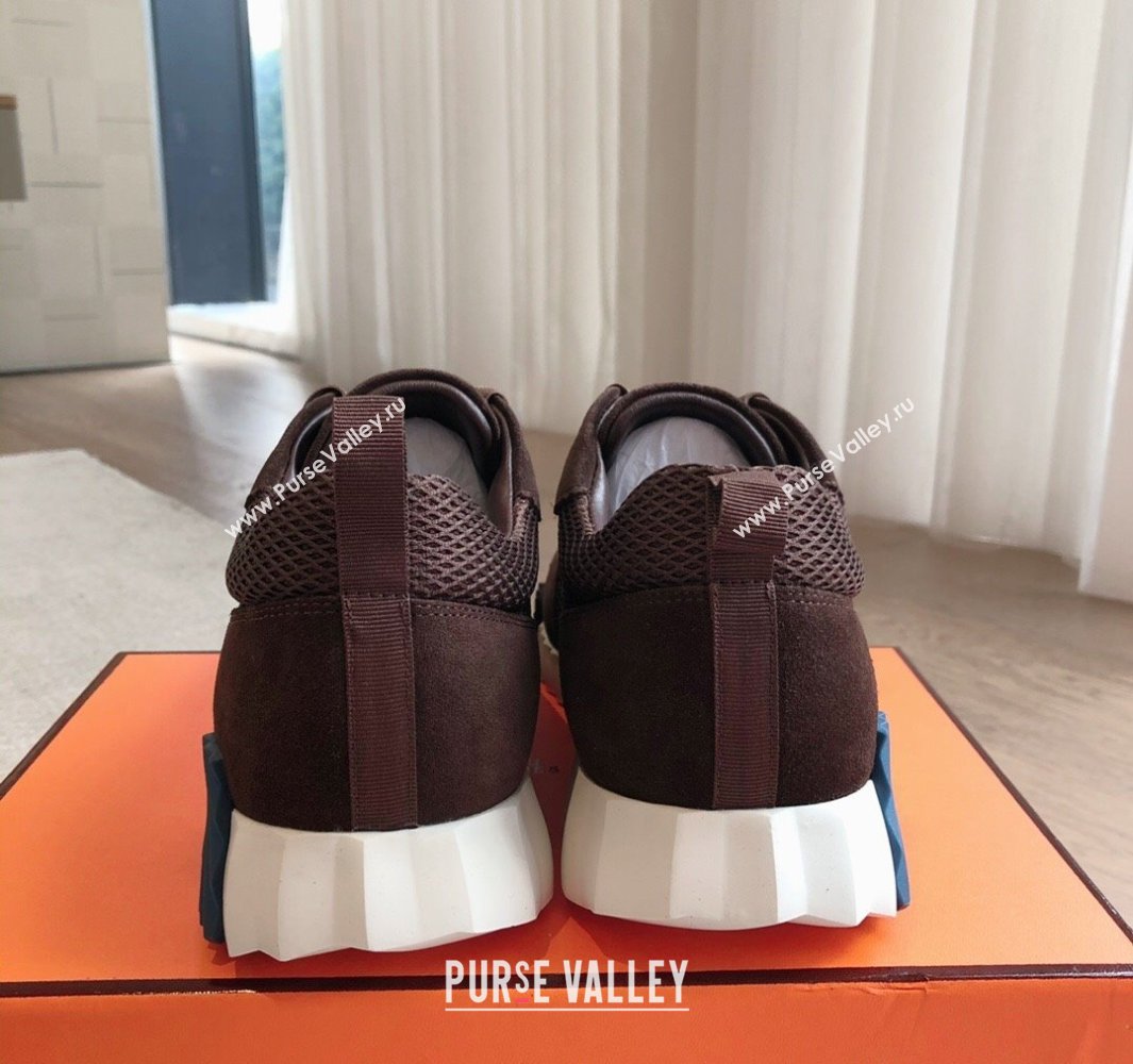Hermes Bouncing Sneakers in Graphic Mesh and Suede Dark Brown 2025 0418 (XC-250418030)