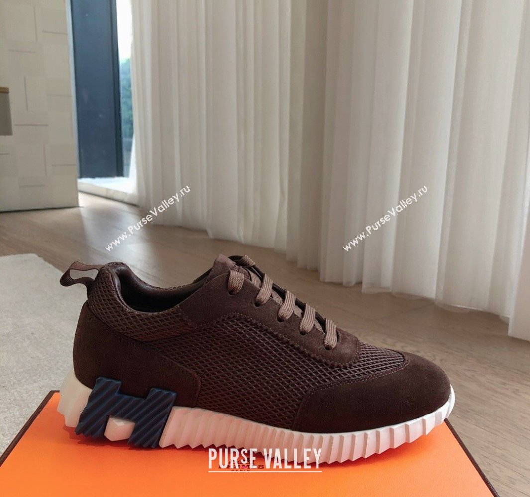 Hermes Bouncing Sneakers in Graphic Mesh and Suede Dark Brown 2025 0418 (XC-250418030)
